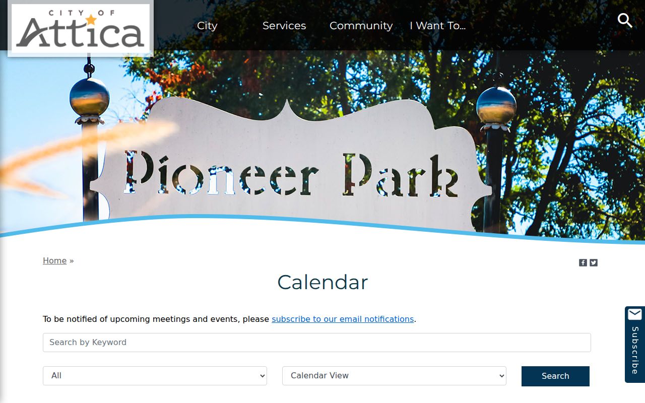 Attica official calendar search controls for municipal court events