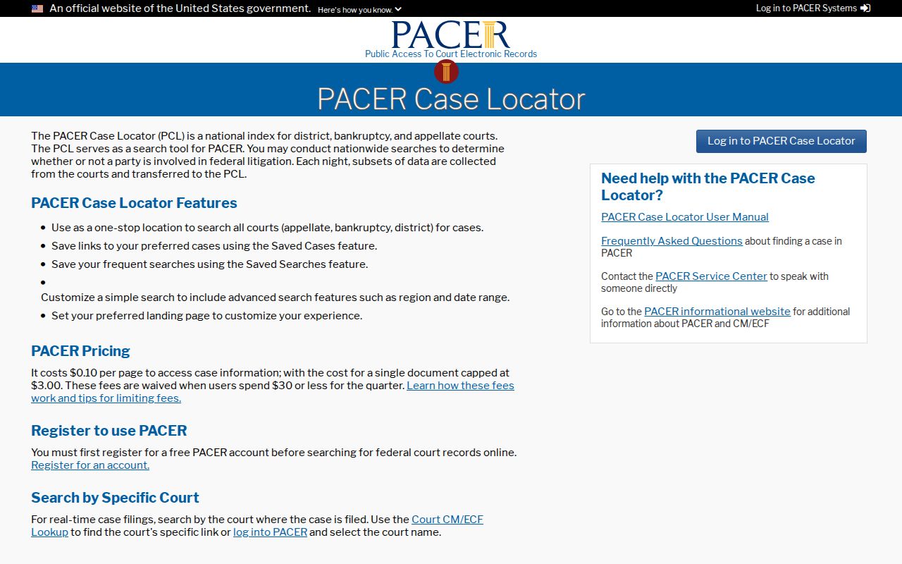 Danville court docket federal PACER Case Locator route