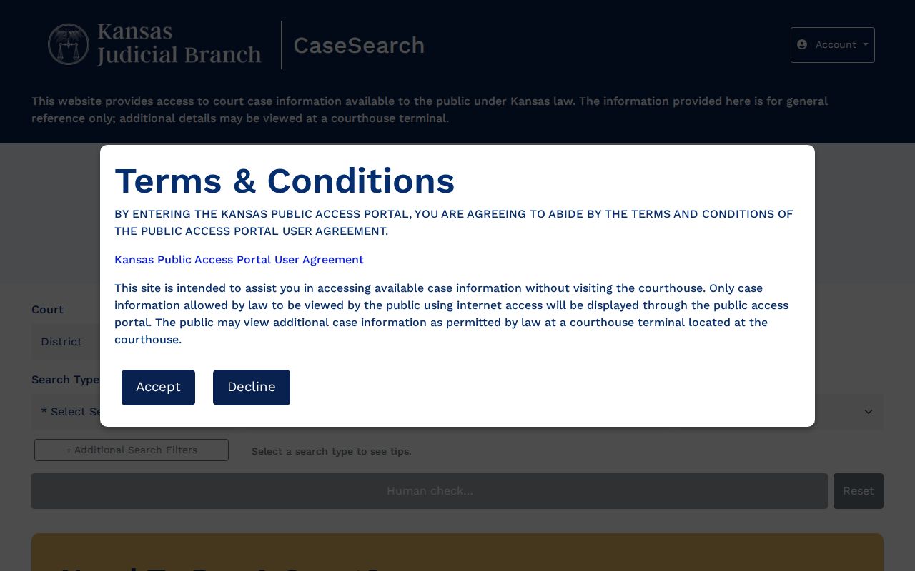 Harper County court docket CaseSearch fields