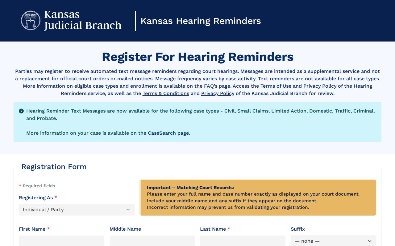 Harper County court docket hearing reminder portal